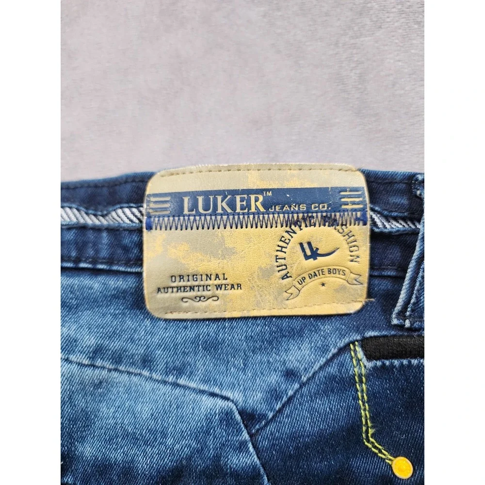 Luker Jeans Bold Stitching Men Straight Leg Faded Denim Blue Size 42